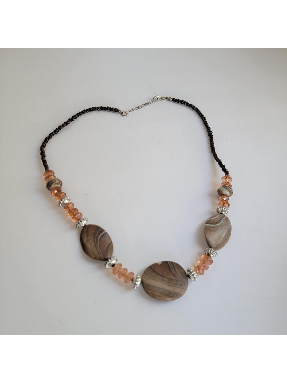 Brown Stone Beaded Necklace Chunky Statement Lobster Clasp 22 In Fashion Jewelry